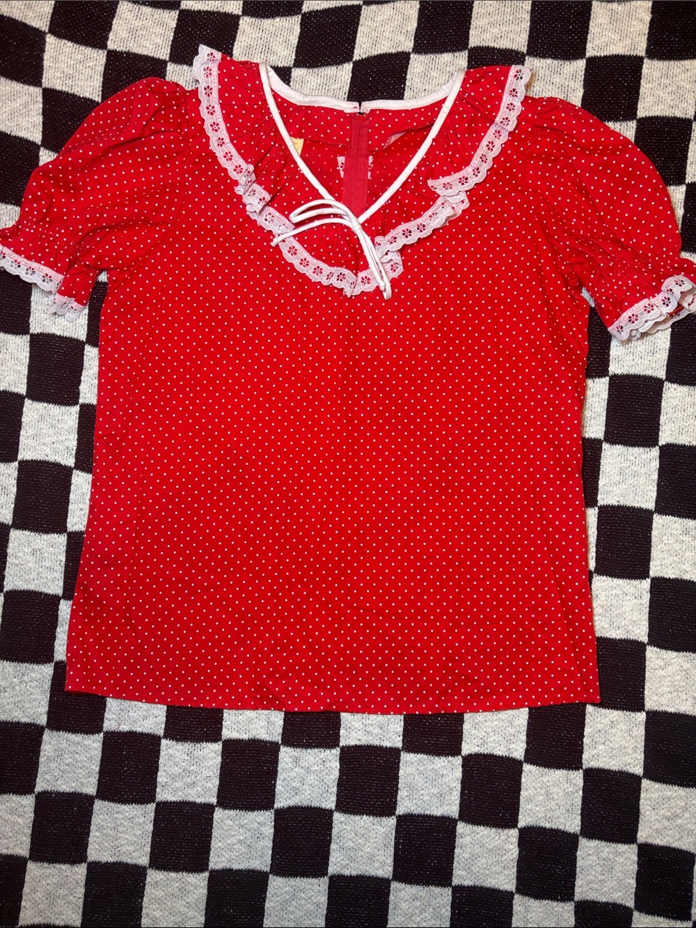 Vintage Square Dance Top Polka Dots & Lace Trim